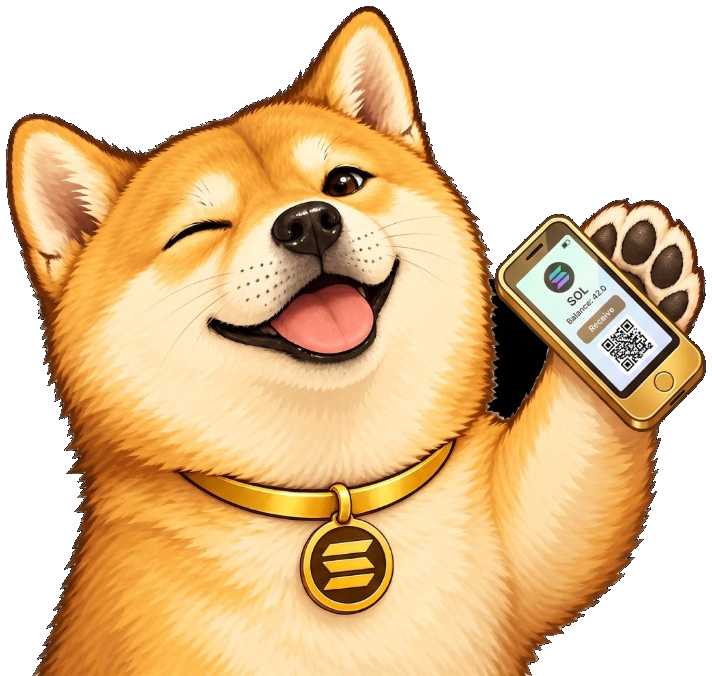 Doge holding a SOL wallet